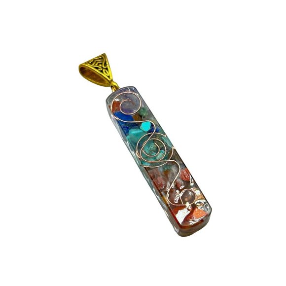 Handcrafted Colorful Clear Resin Pendant Pendulum with Semi Precious Stone Chips - Picture 1 of 4